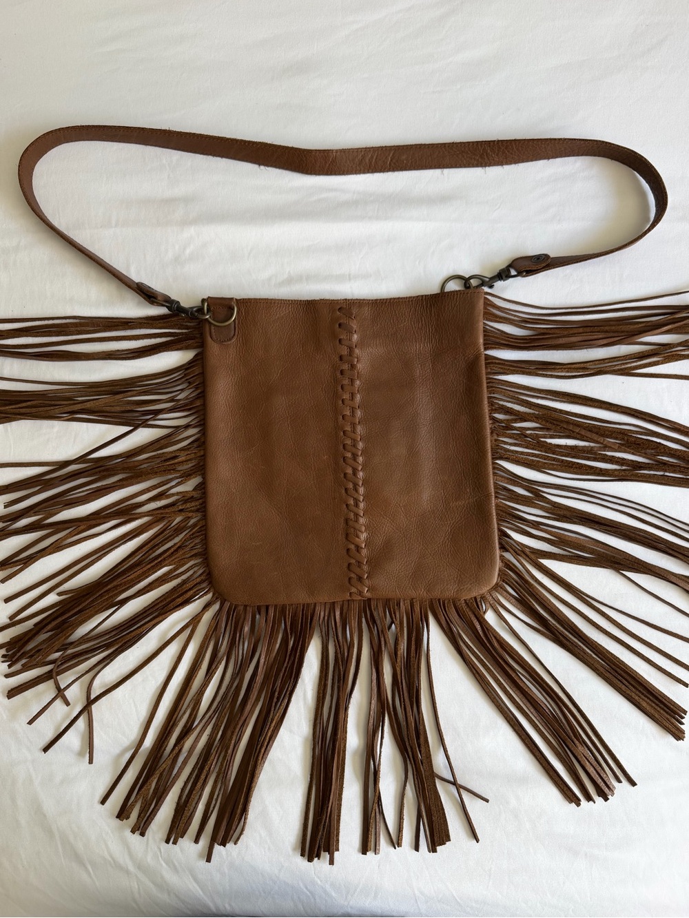 Mcfadin Brown Leather Fringe Western Boho Crossbody Bag Handmade Texas